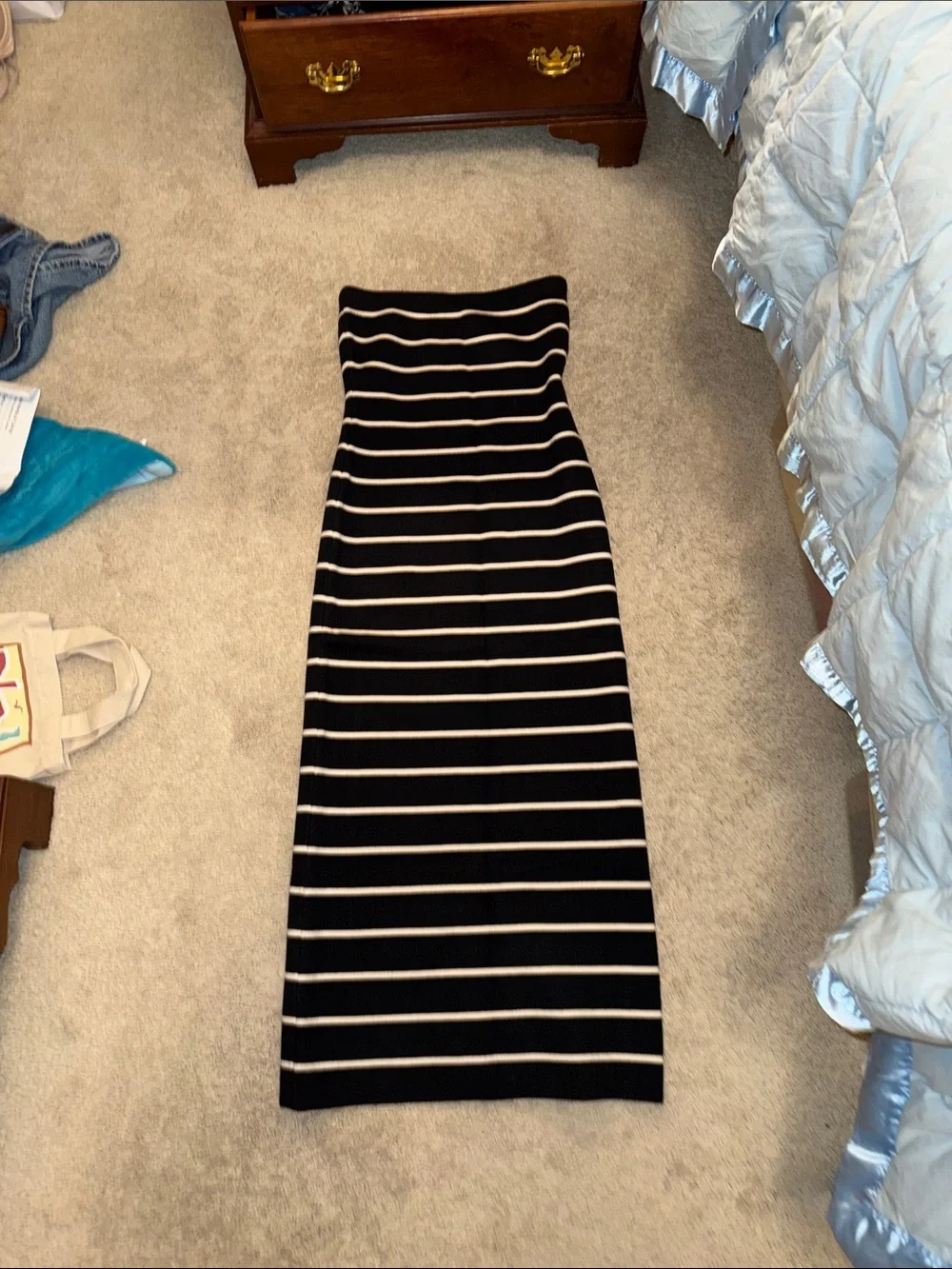 Abercrombie and Fitch Black and White Striped Tube Midi Dress